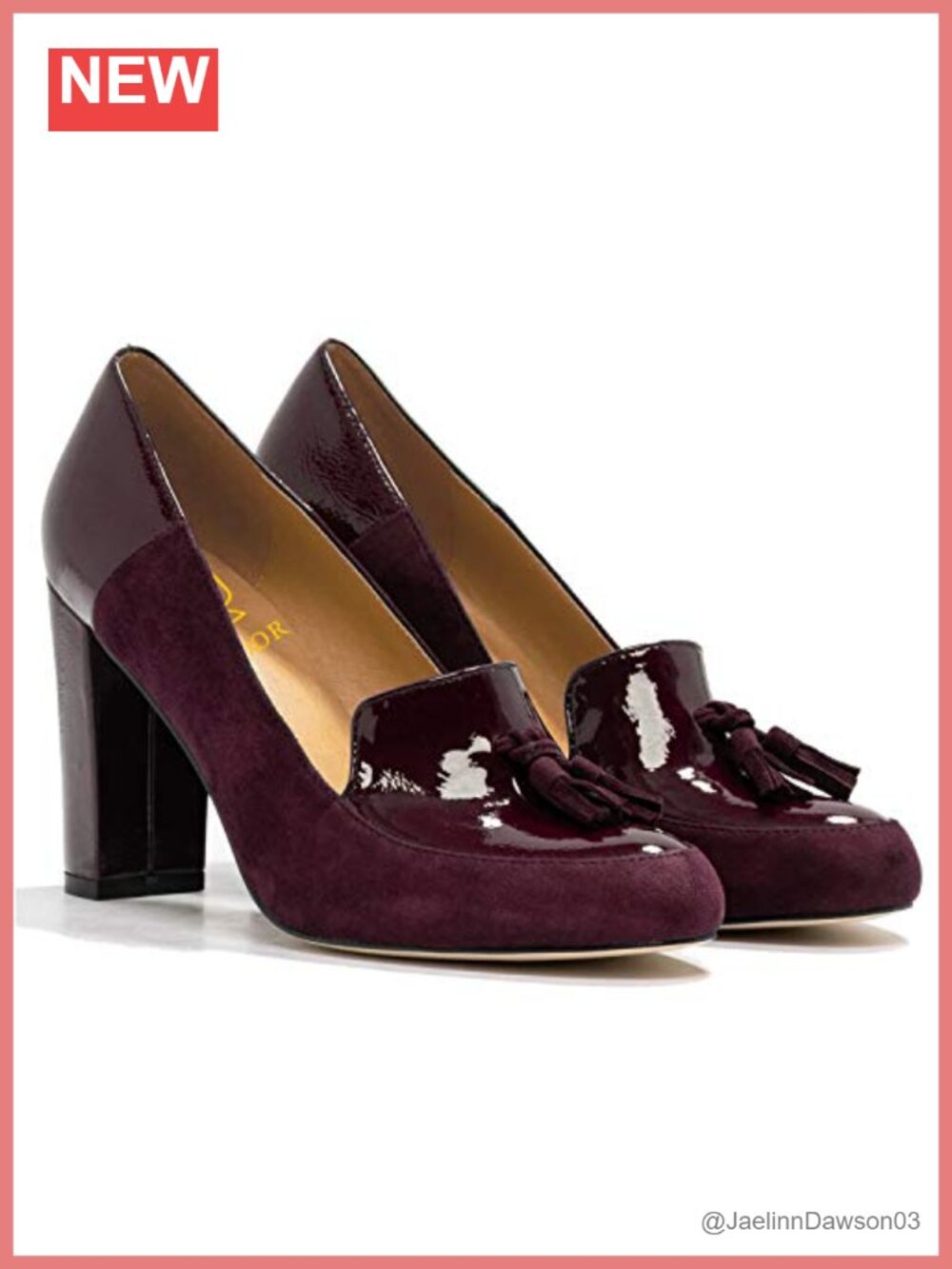 LEHOOR Women's Chunky Block High Heel Fringed Pumps Round Toe Tassel Suede